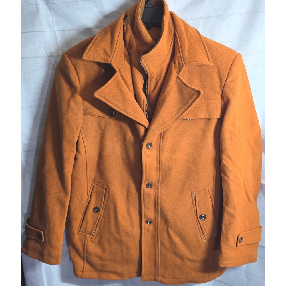 Wool Blend Pea Coat Jacket Size 48 US 200/112A Orange Zip Out Collar Flap Button